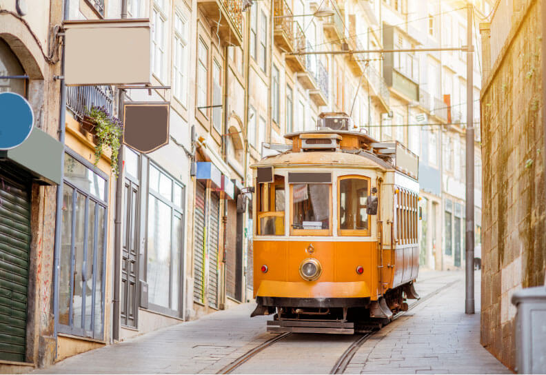 Lisbon street with tram