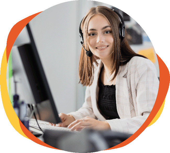 woman smiles with headset